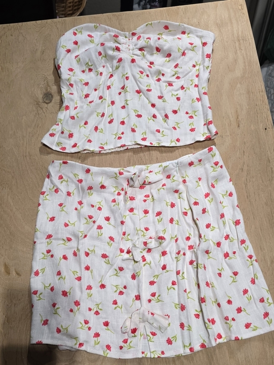 Sienna Sky Other - Sienna Sky White Floral Crop Top & Mini Skirt Set - Pink & Green